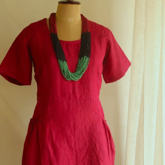 Maroon Linen Dress