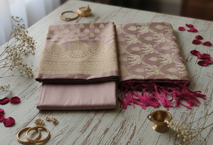 Katan Silk Dress Material Beige