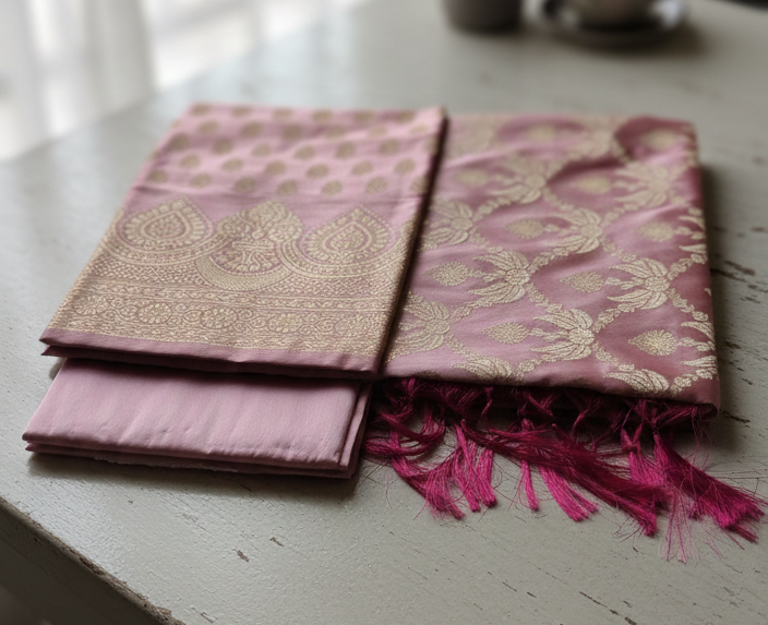 Katan Silk Dress Material Pink