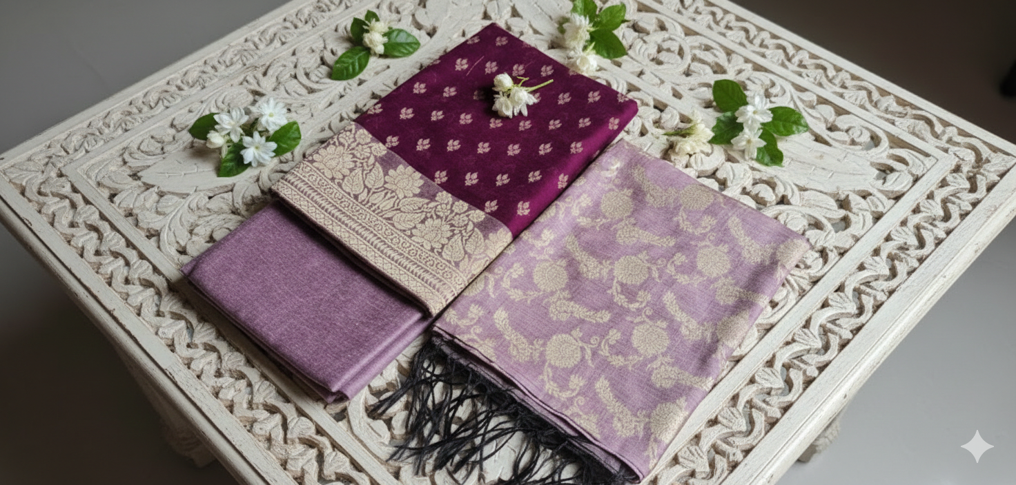 Cotton Zari Dress Material Purple