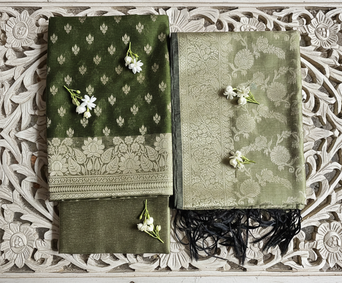 Cotton Zari Dress Material Mehendi Green