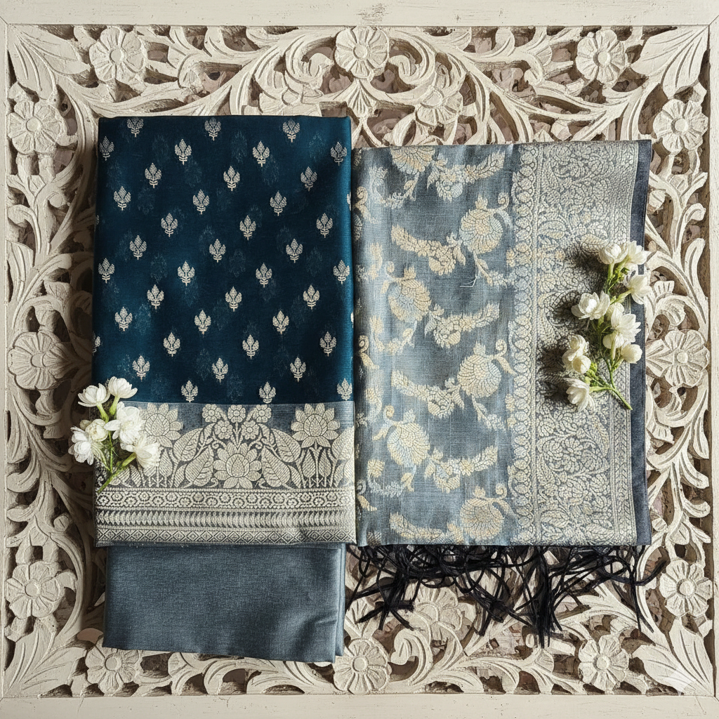 Cotton Zari Dress Material Blue