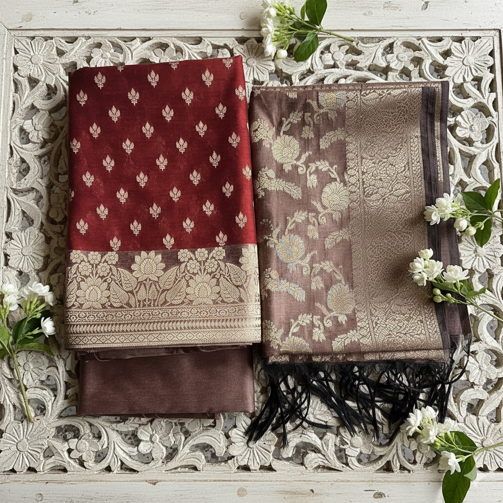 Cotton Zari Dress Material Maroon