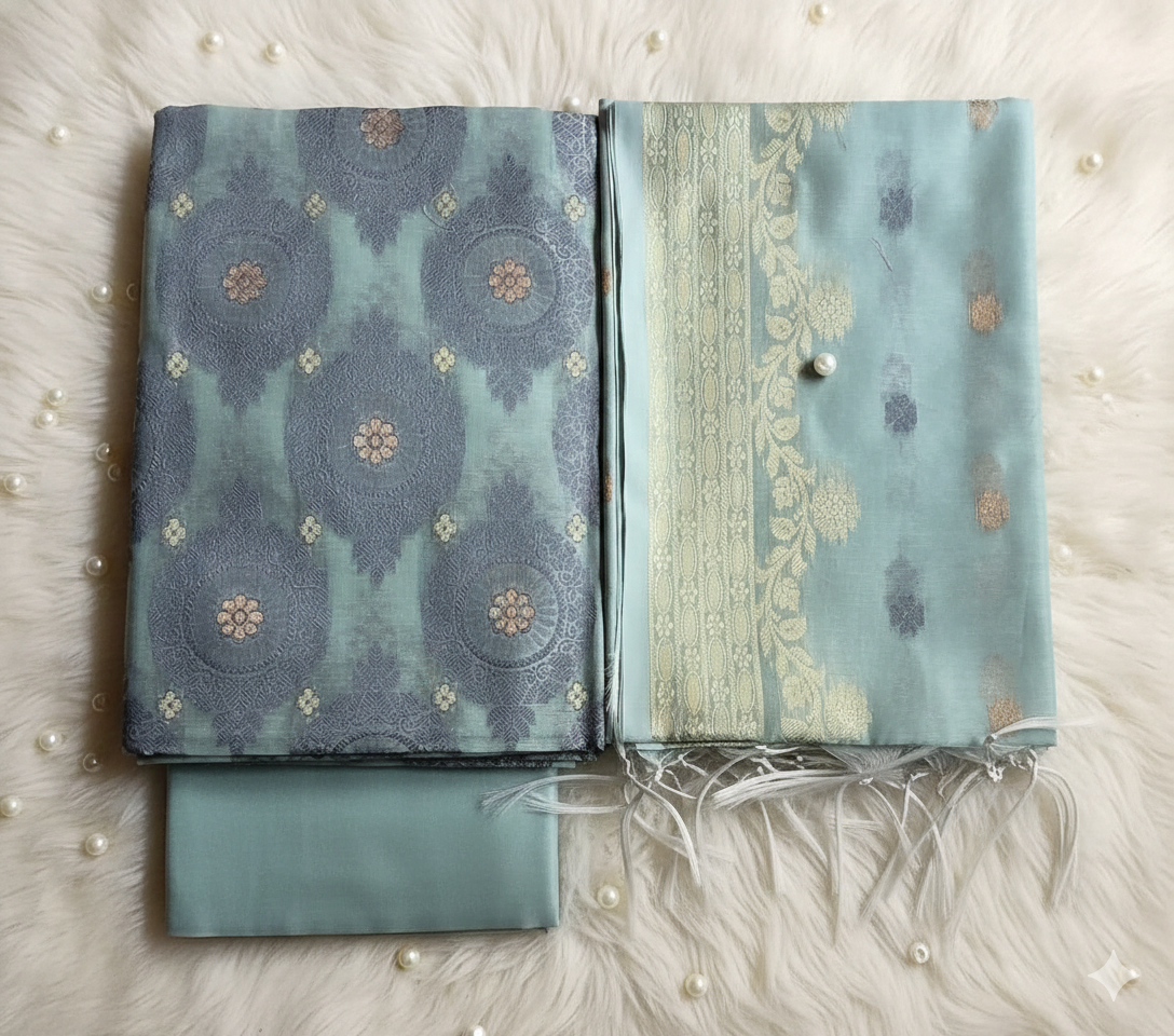 Cotton Dress Material Light Turquoise Blue