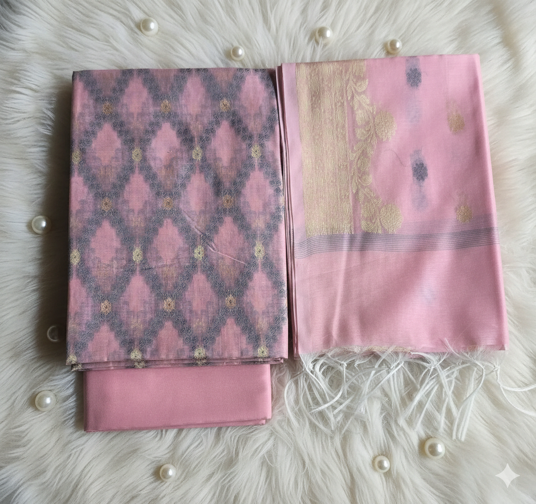 Cotton Dress Material Baby Pink