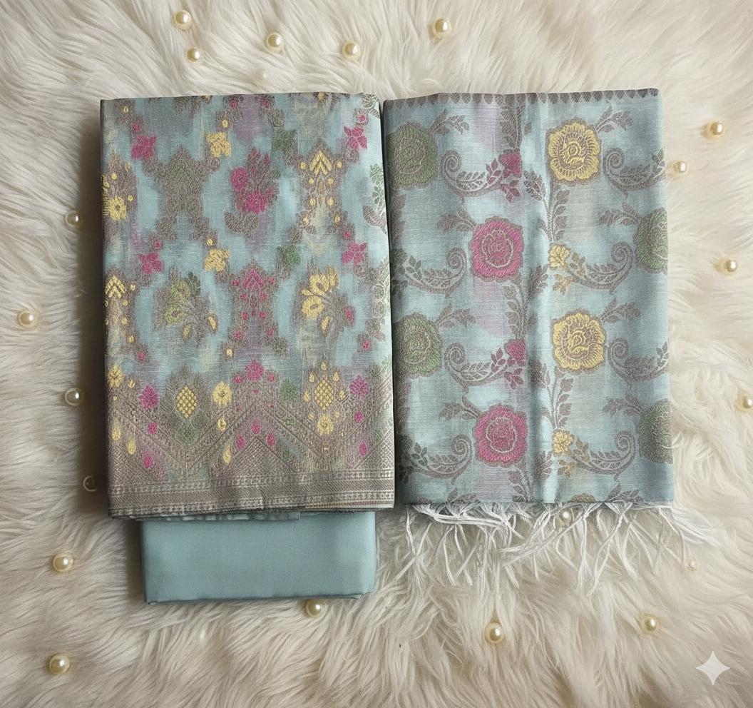 Cotton Dress Material Light Turquoise Blue