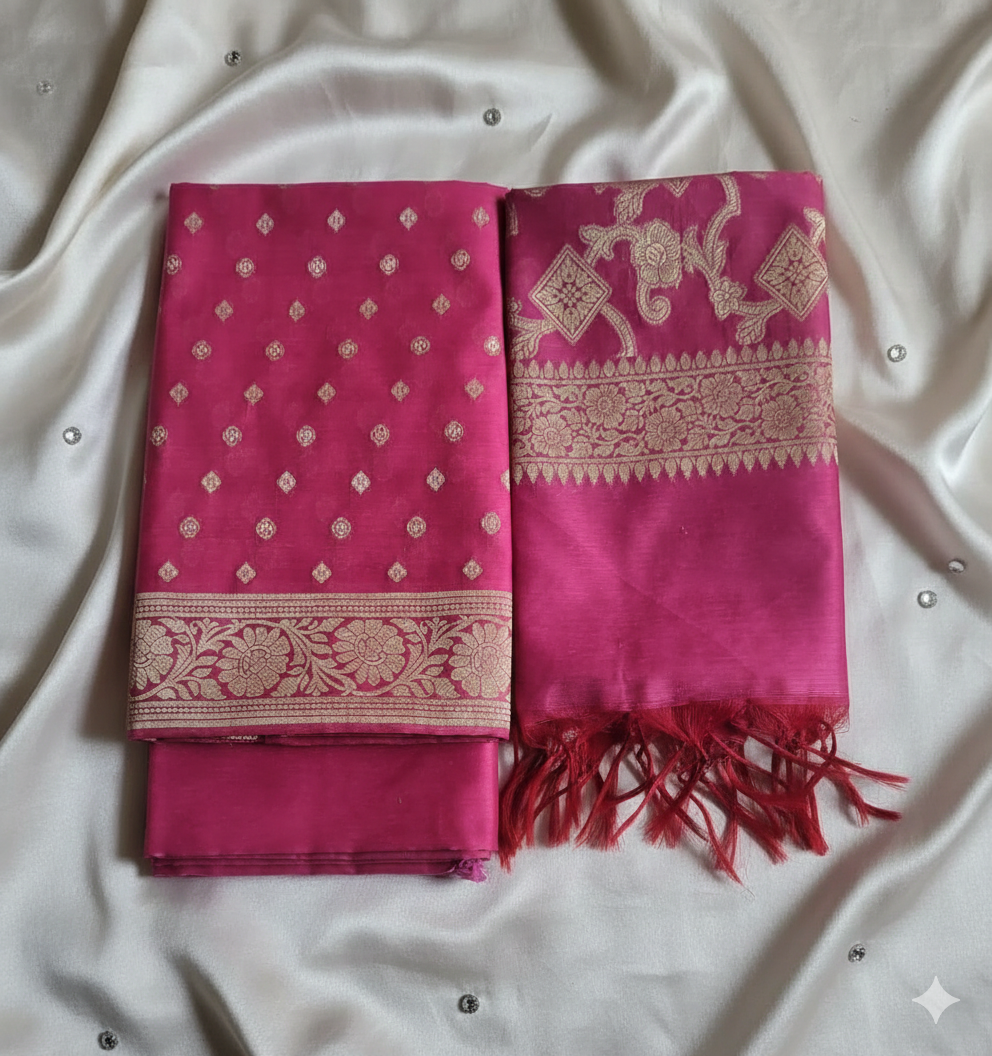Cotton Zari Dress Material Pink