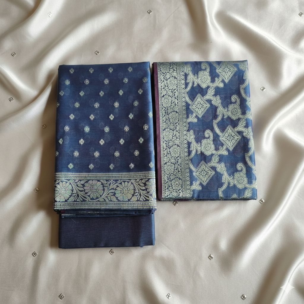 Cotton Zari Dress Material blue