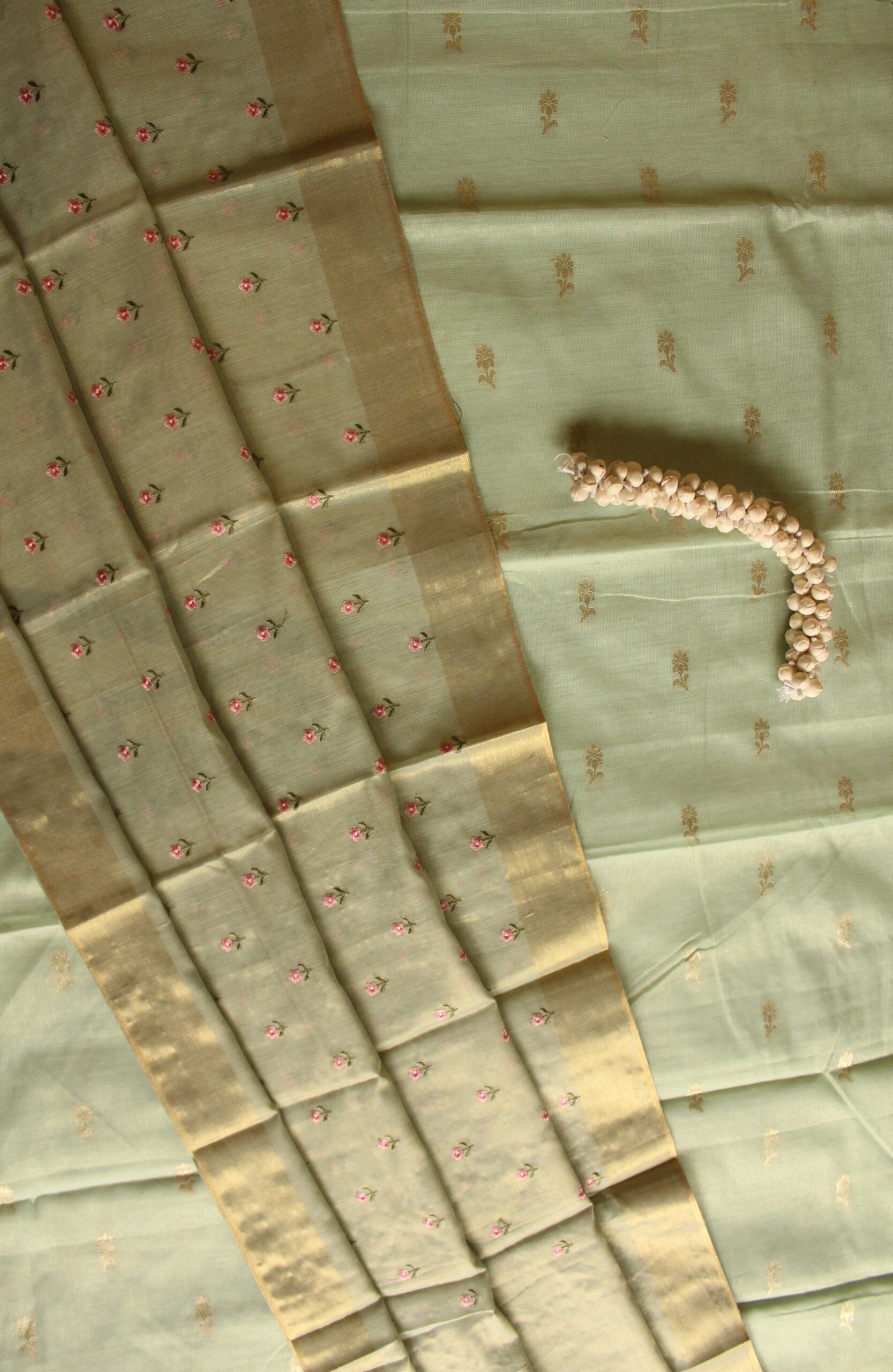 Banarasi Cotton Tissue Dress Material Pista Green