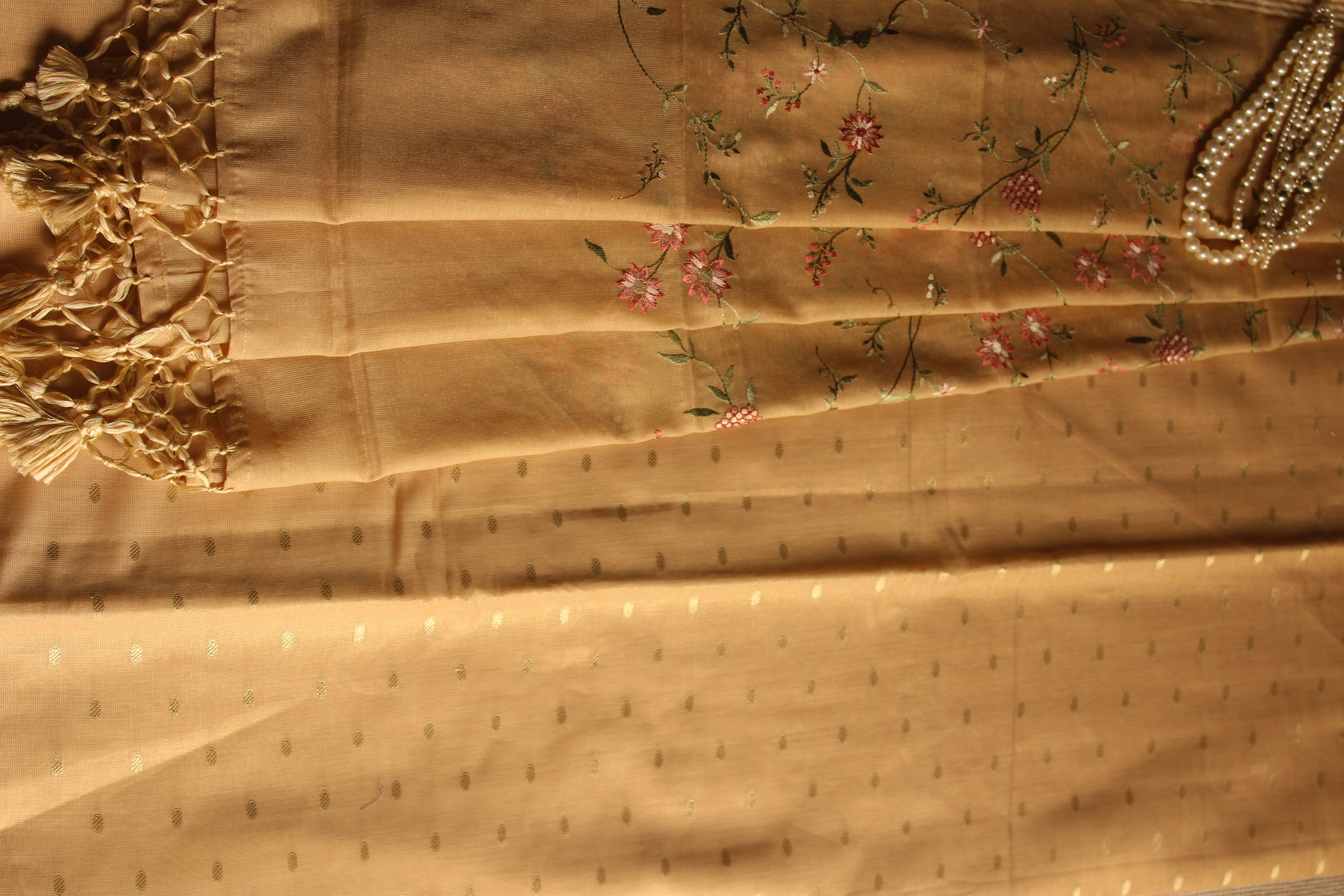 Banarasi Cotton Tissue Dress Material Golden