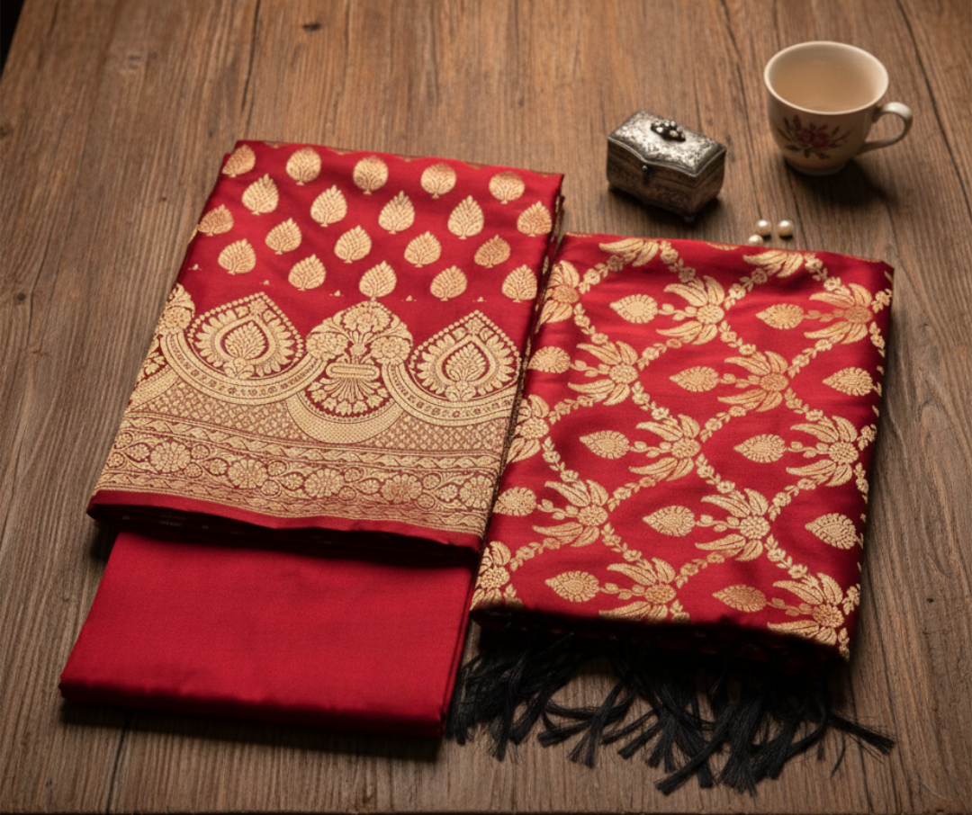Katan Silk Dress Material Deep Red