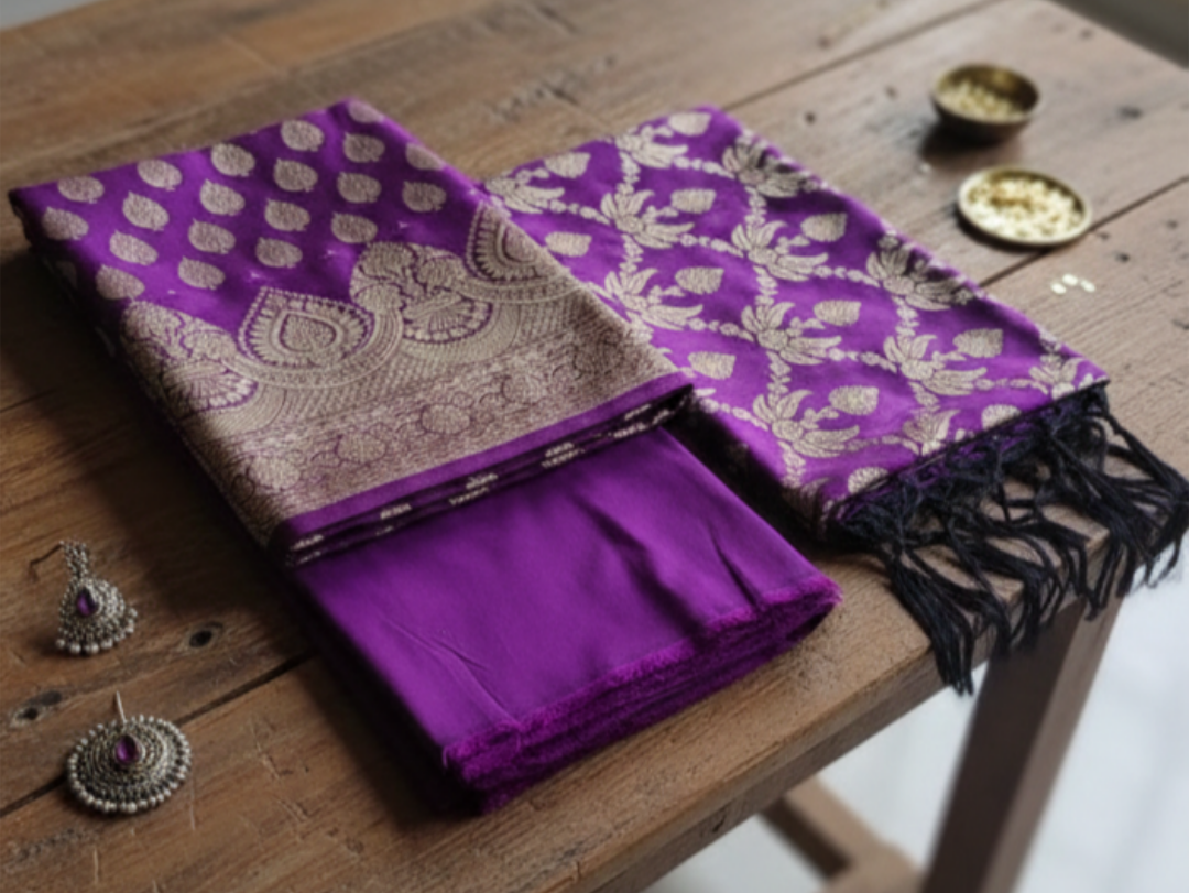 Katan Silk Dress Material Purple