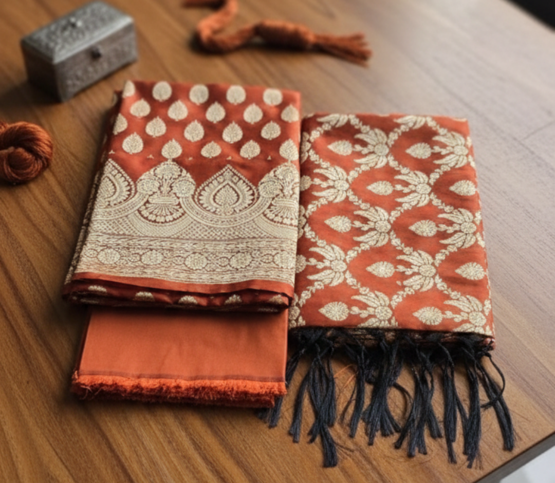 Katan Silk Dress Material Rust Orange