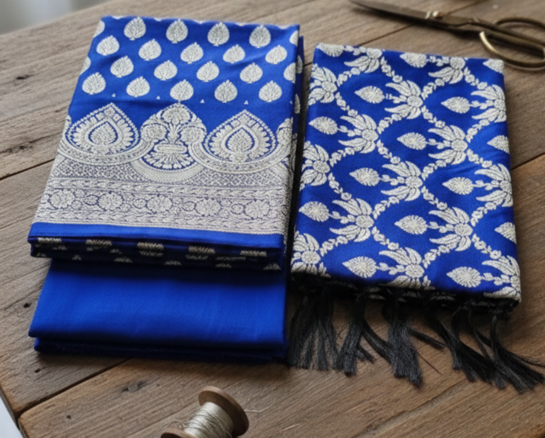 Katan Silk Dress Material Blue