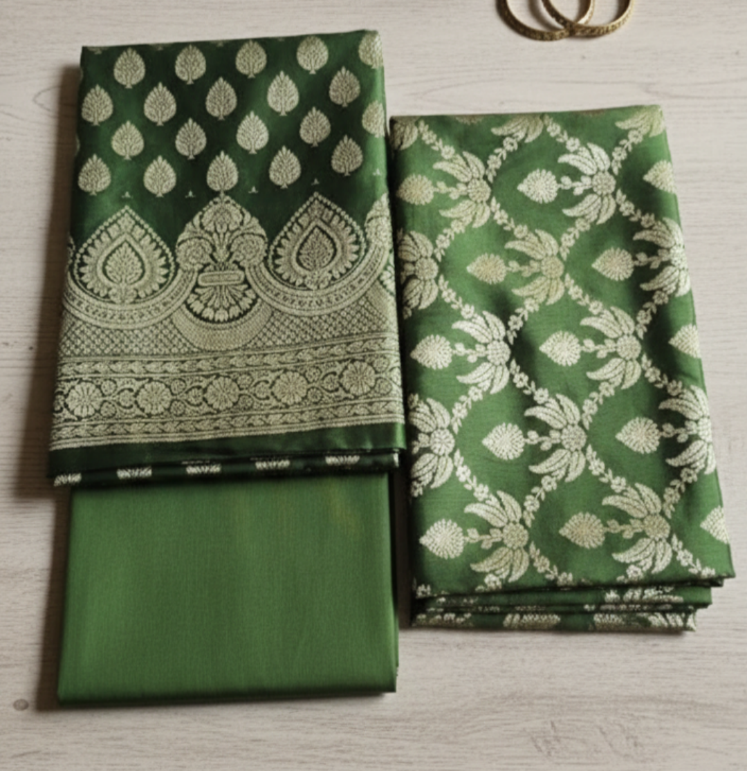Katan Silk Dress Material Mehendi Green