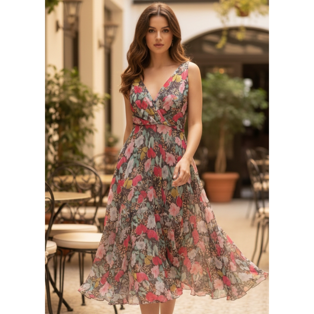 Organza Floral Dress Black