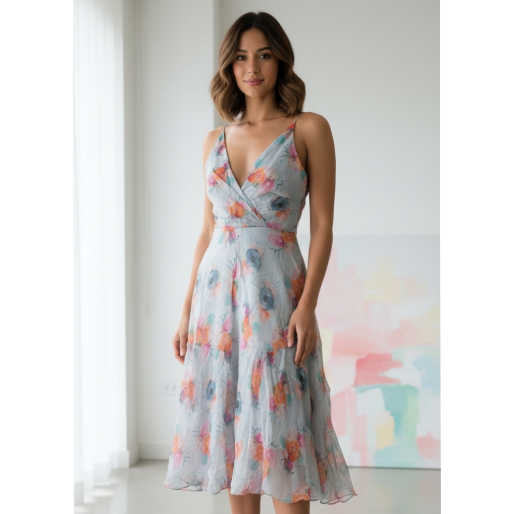 Organza Floral Dress Grey